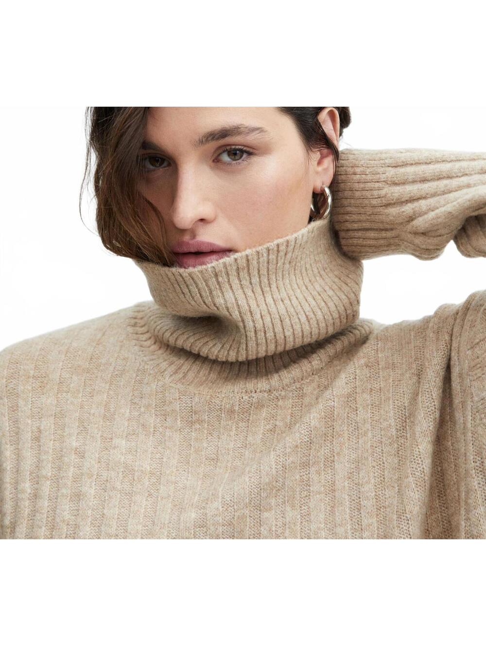 Mango Ribbed Turtleneck Dress Taldorin Light/Pastel Grey Tan NWT Size 10/XL - Picture 6 of 7